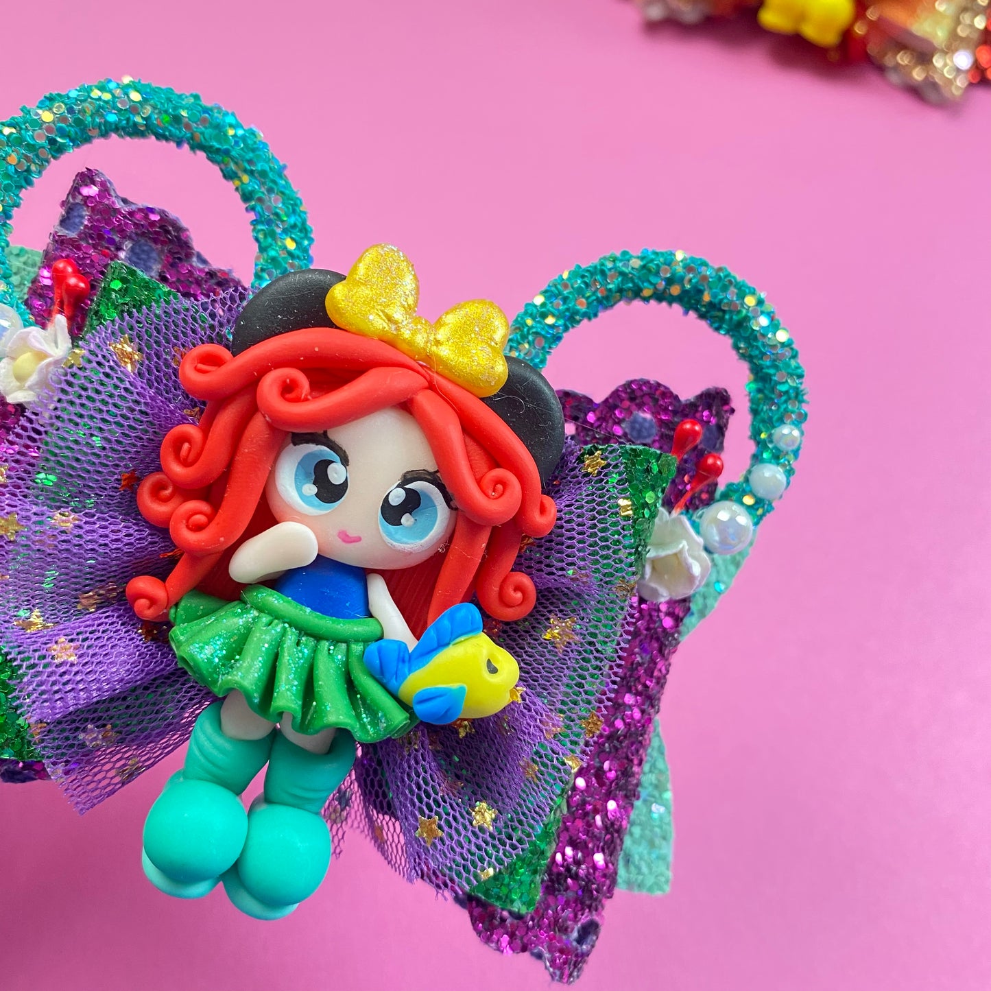 LITTLE MERMAID- Mouse ears princess Clay Hair bow