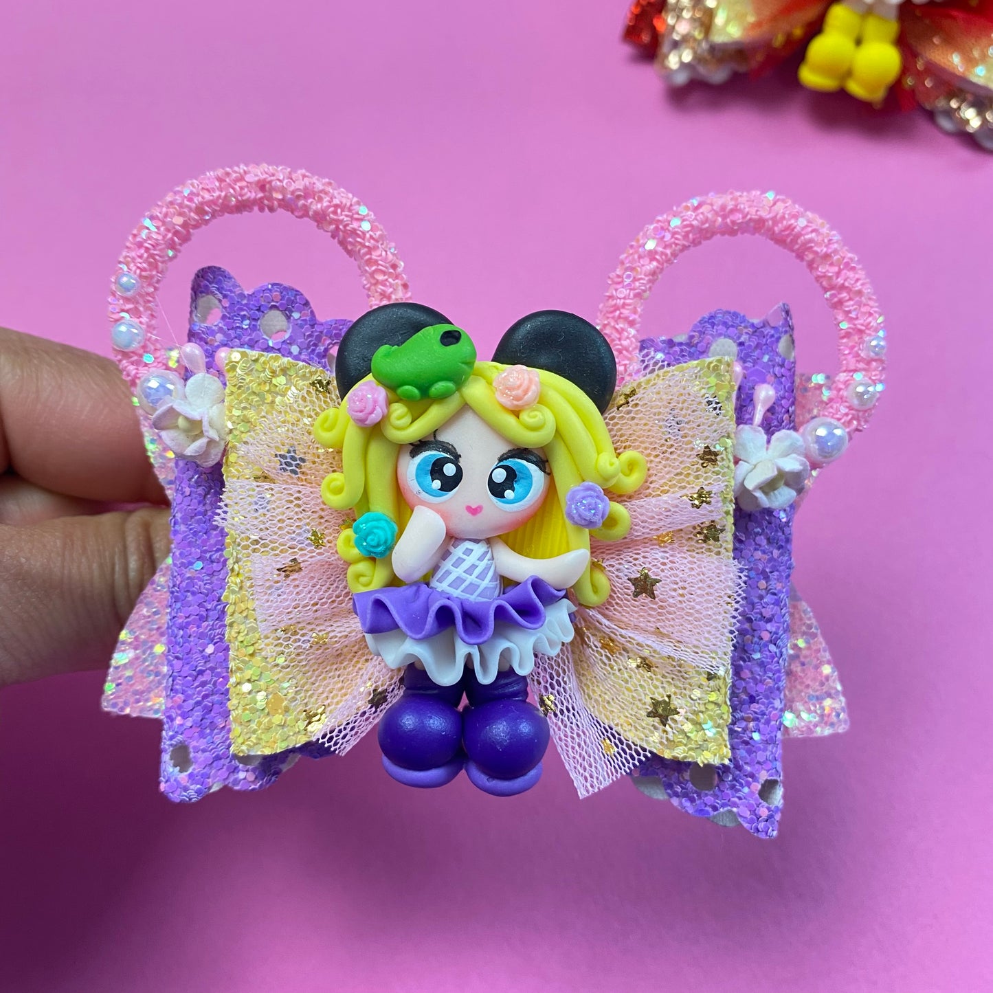 RAPUNZEL- Mouse ears princess Clay Hair bow