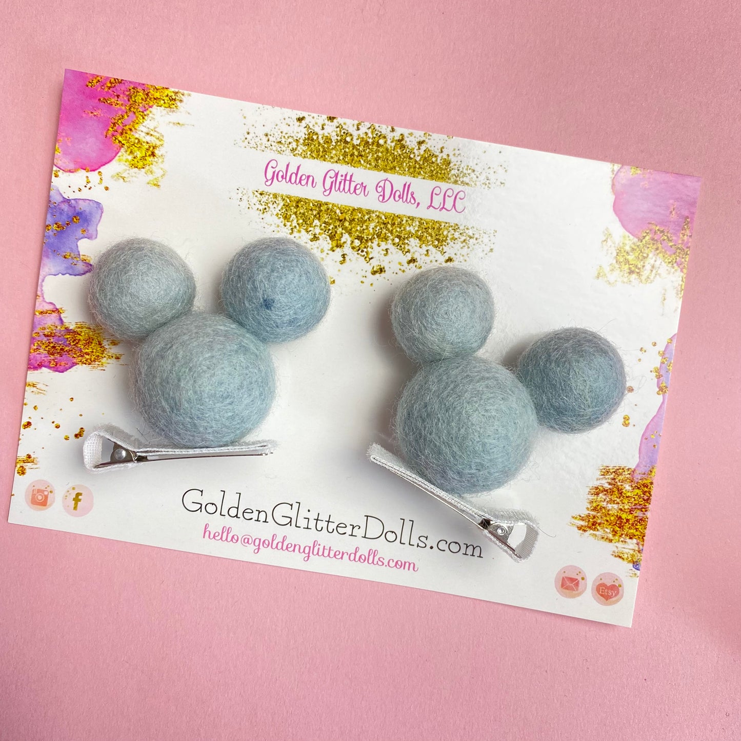 BABY BLUE- PomPom Clip on Mouse Ears SET