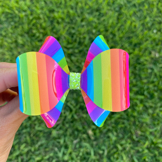 Waterproof Rainbow Stripes bow (3 inches)