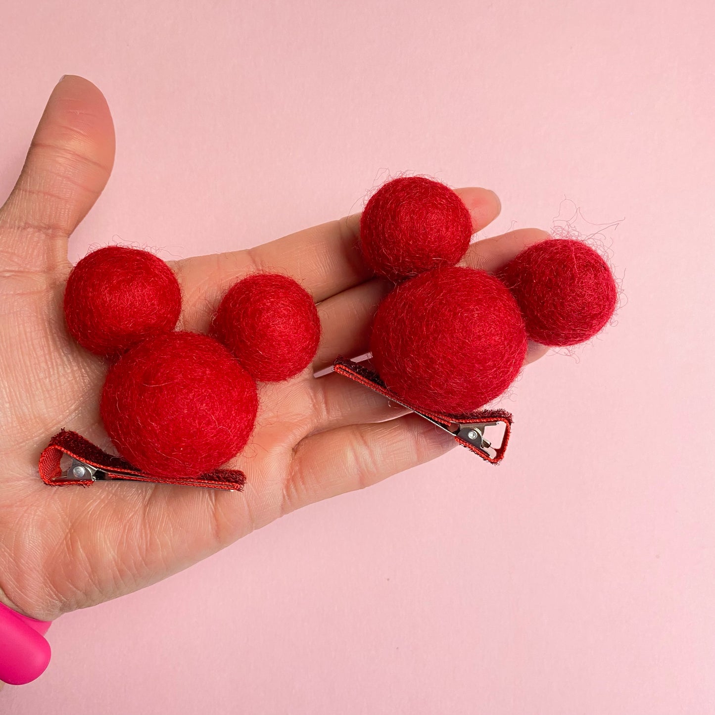 RED- PomPom Clip on Mouse Ears SET