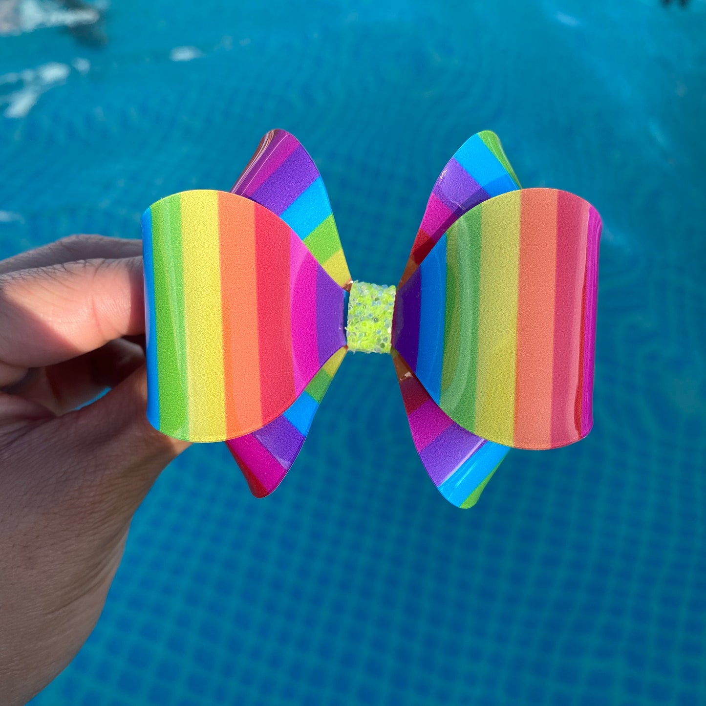 Waterproof Rainbow Stripes bow (3 inches)