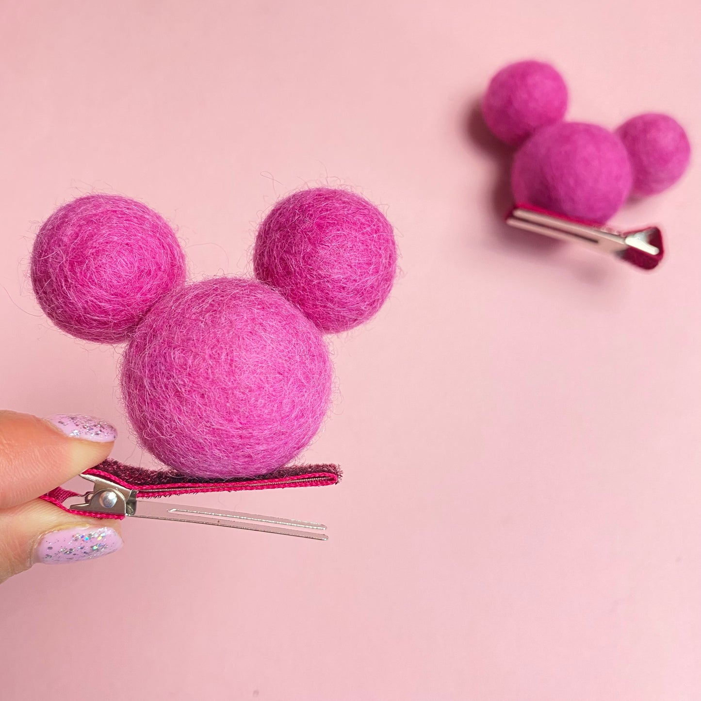 FUCHSIA- PomPom Clip on Mouse Ears SET