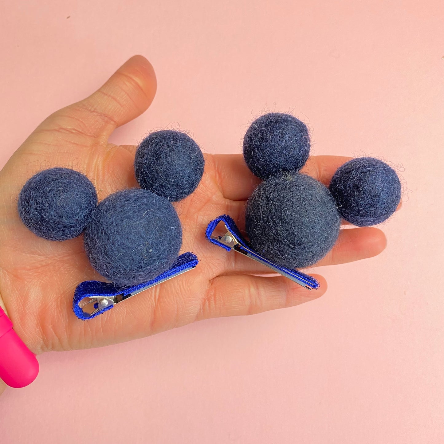 NAVY- PomPom Clip on Mouse Ears SET