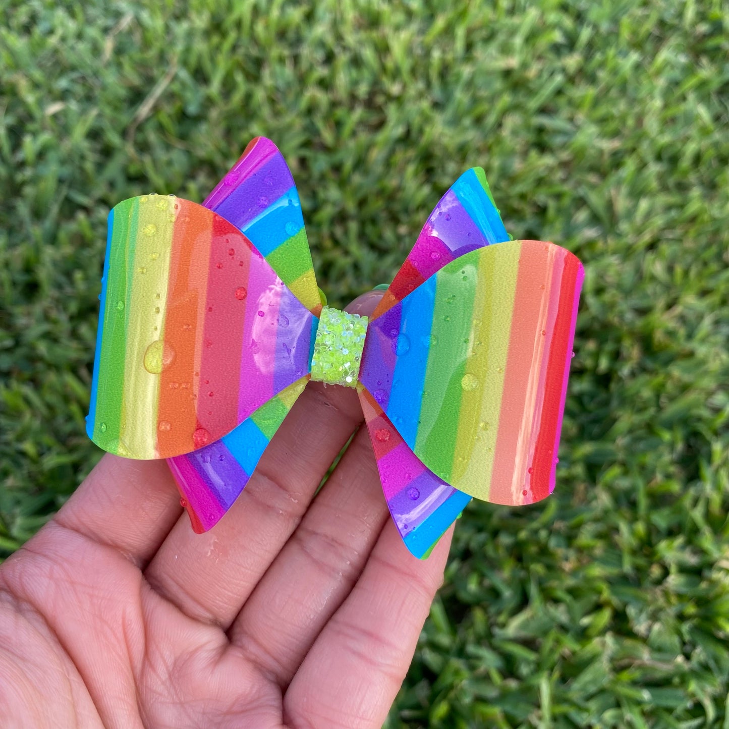 Waterproof Rainbow Stripes bow (3 inches)