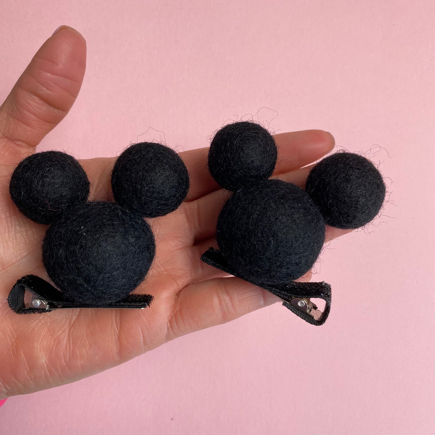 BLACK- PomPom Clip on Mouse Ears SET