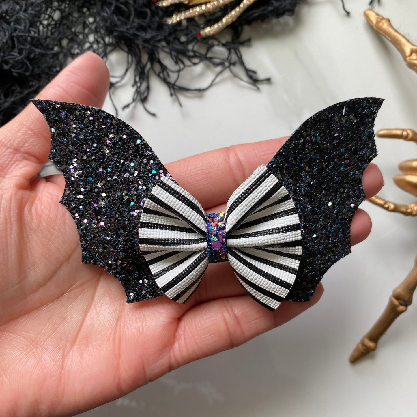 Striped Bat Hair Clip (You Choose Hardware)