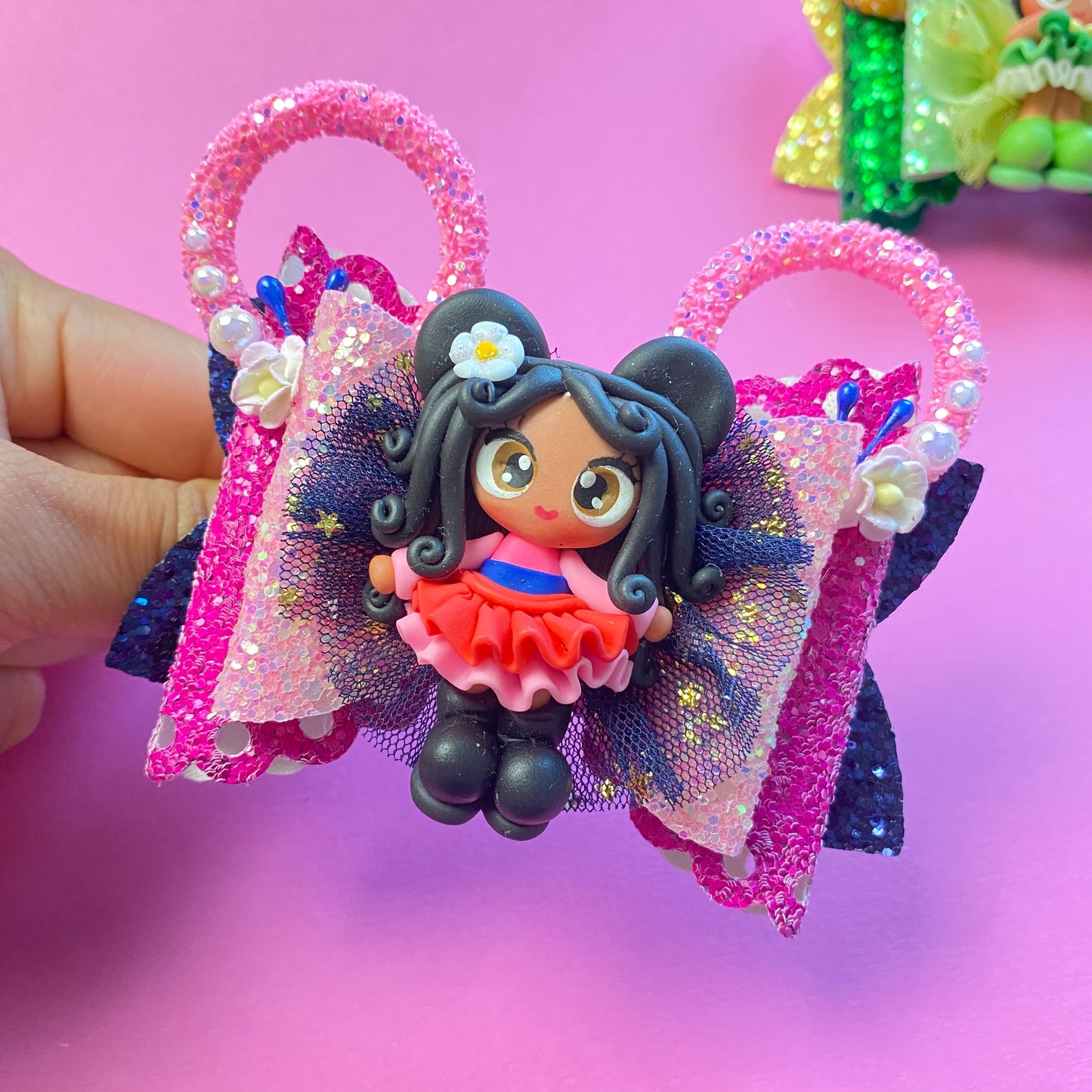 MULAN- Mouse ears princess Clay Hair bow