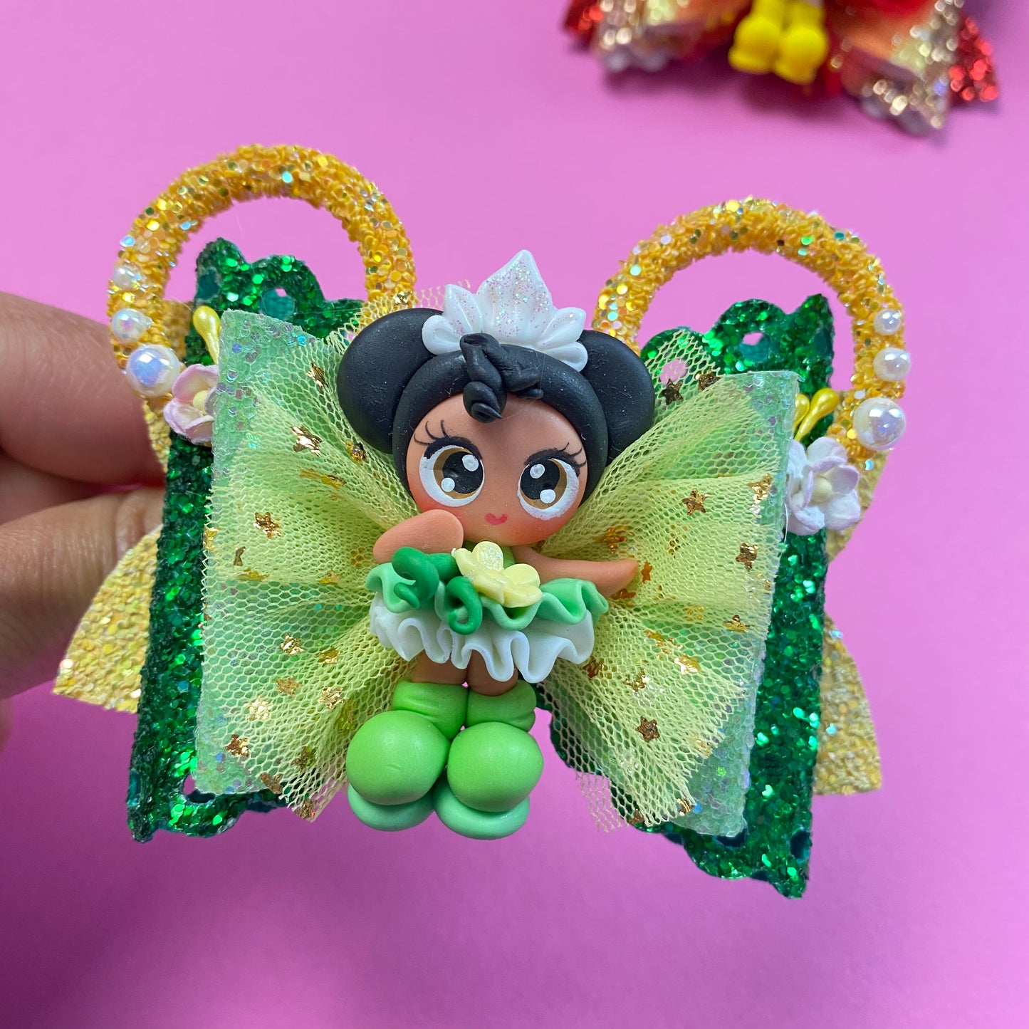 TIANA- Mouse ears princess Clay Hair bow