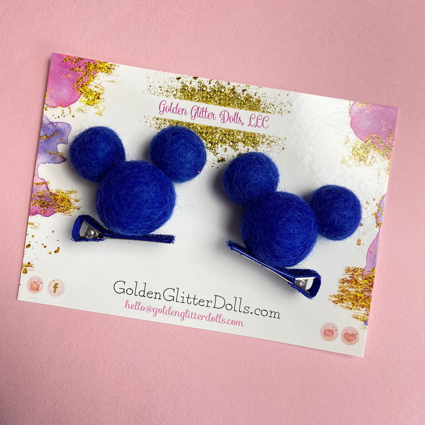 ROYAL BLUE- PomPom Clip on Mouse Ears SET