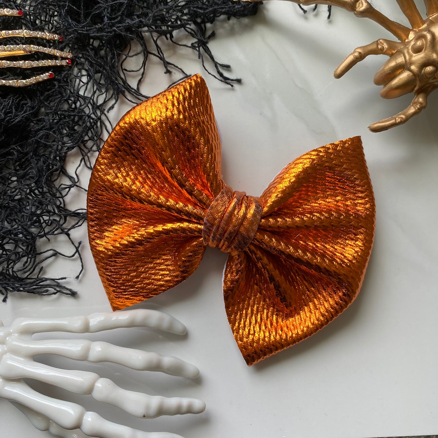 Orange Metallic Fabric Bow