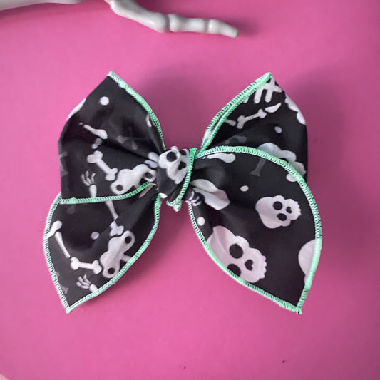 GLOW IN THE DARK, SKELETON, fabric bow, Halloween