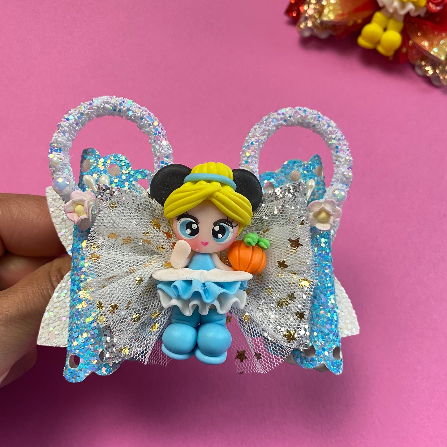 CINDERELLA- Mouse ears princess Clay Hair bow