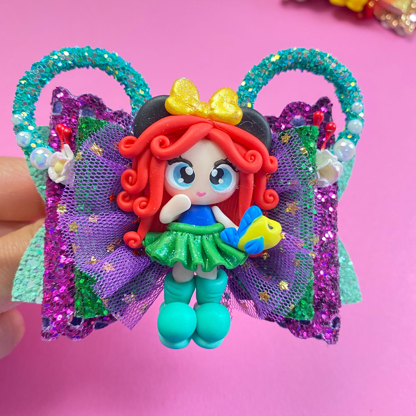 LITTLE MERMAID- Mouse ears princess Clay Hair bow