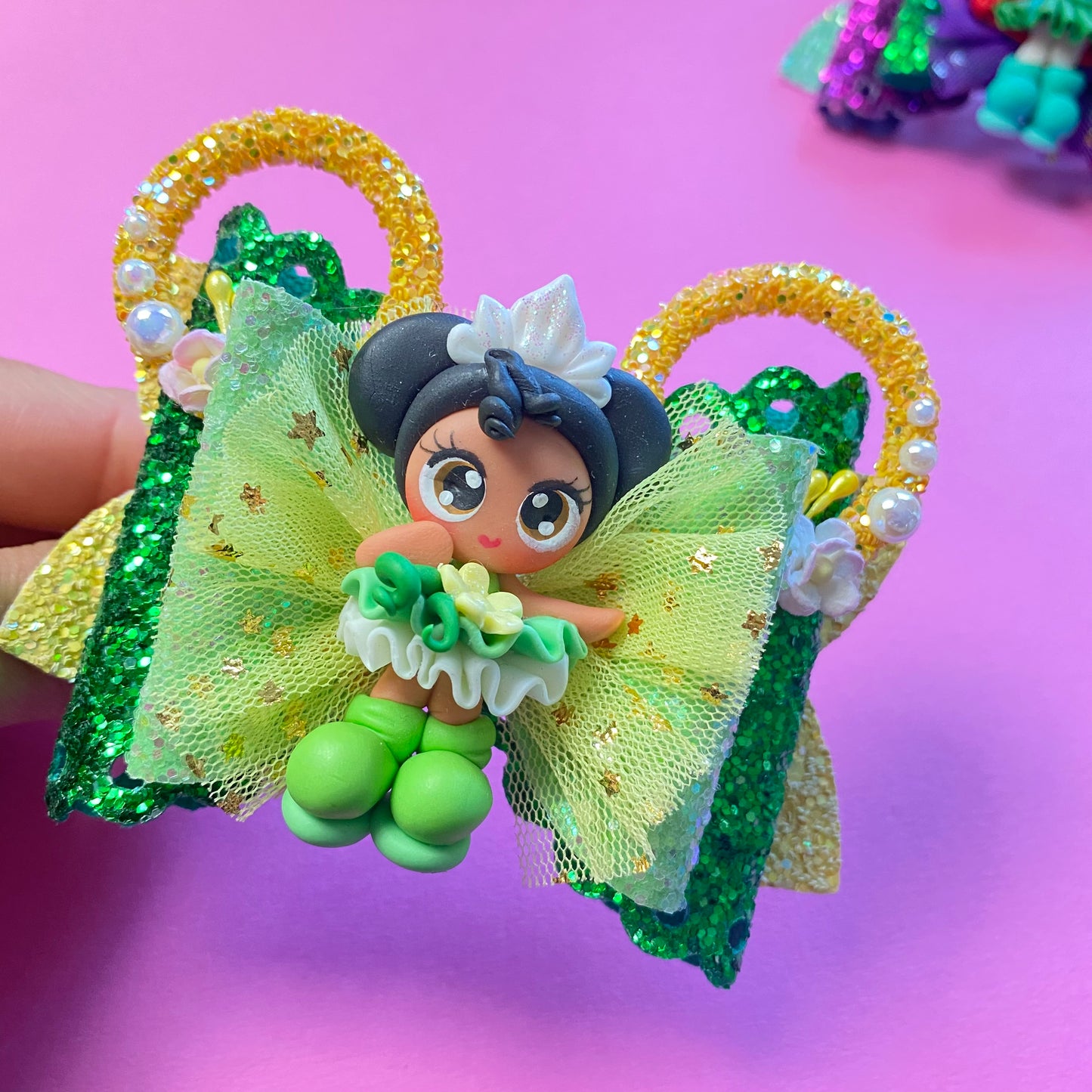 TIANA- Mouse ears princess Clay Hair bow