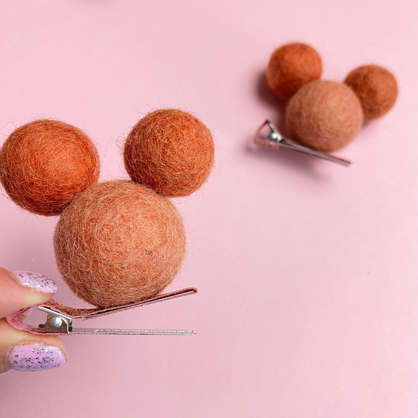 COPPER- PomPom Clip on Mouse Ears SET