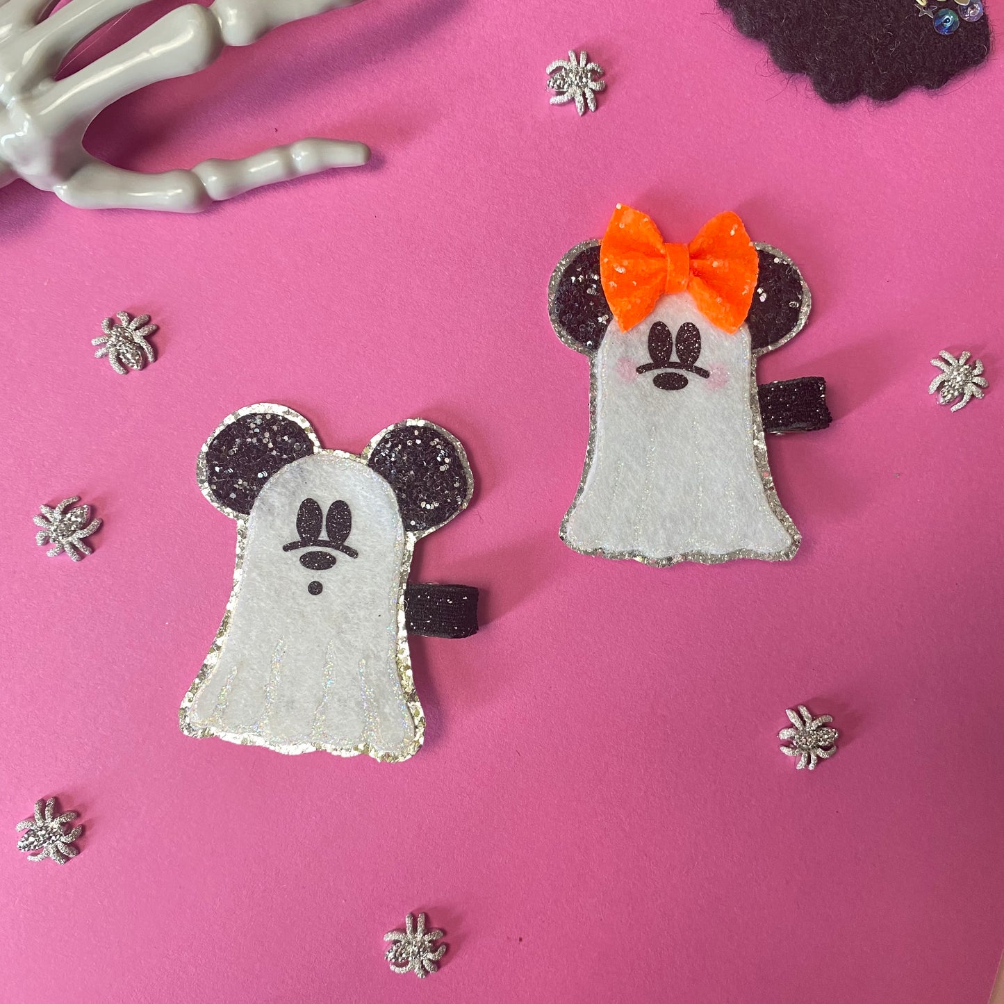 MOUSE GHOSTS, glitter hair clip, (You Choose Hardware)