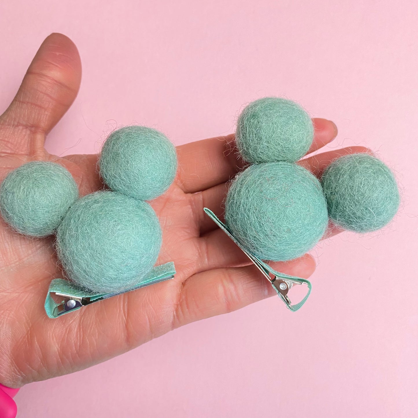 DARK MINT- PomPom Clip on Mouse Ears SET