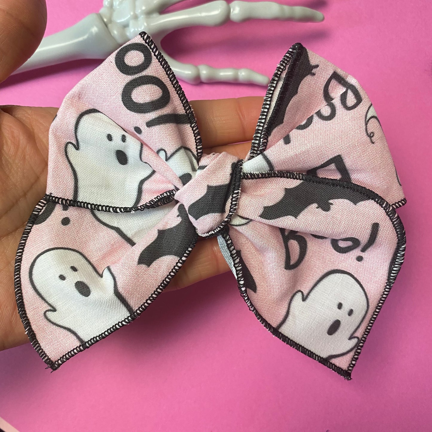 PINK GHOST, fabric bow, Halloween