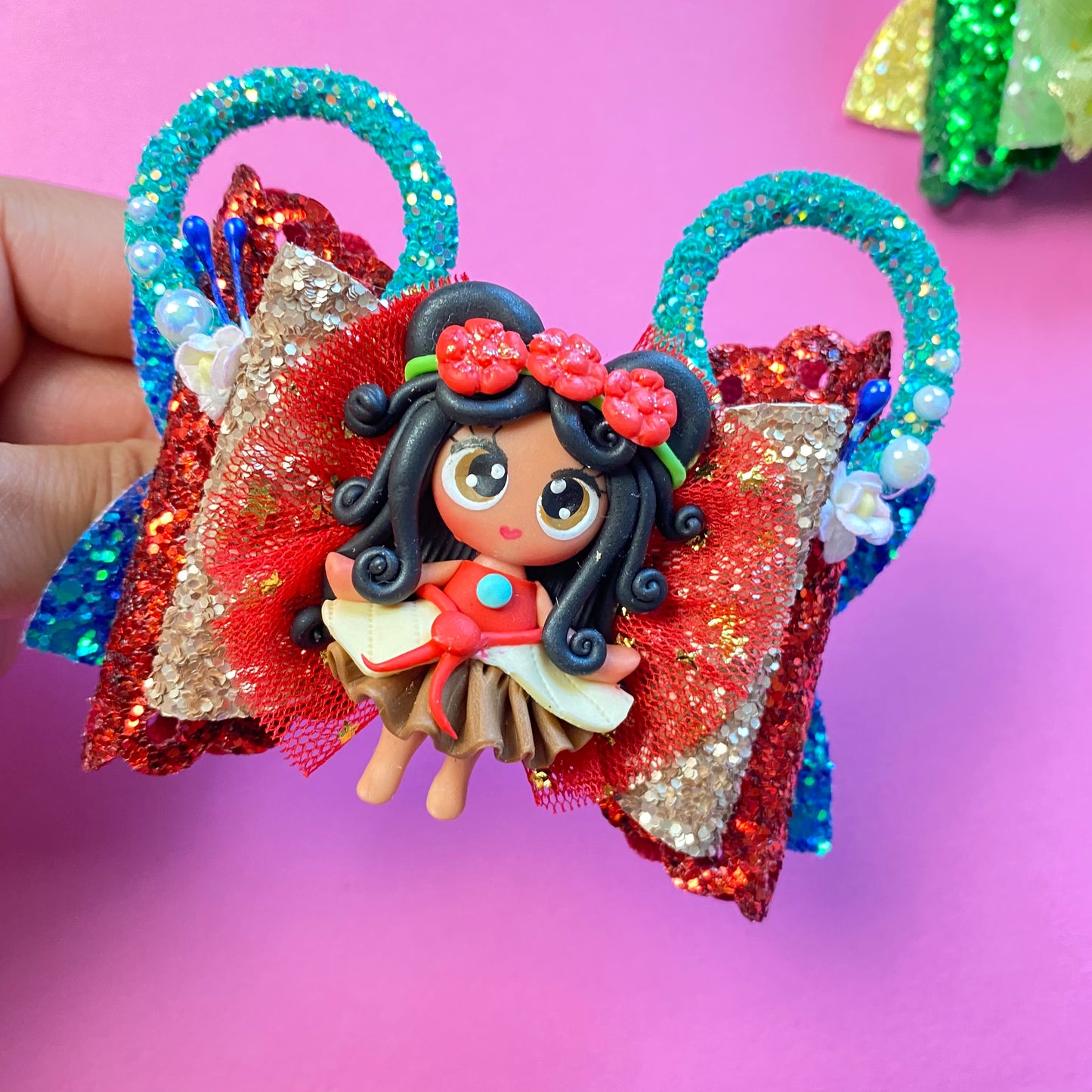 MOANA- Mouse ears princess Clay Hair bow