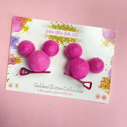 FUCHSIA- PomPom Clip on Mouse Ears SET