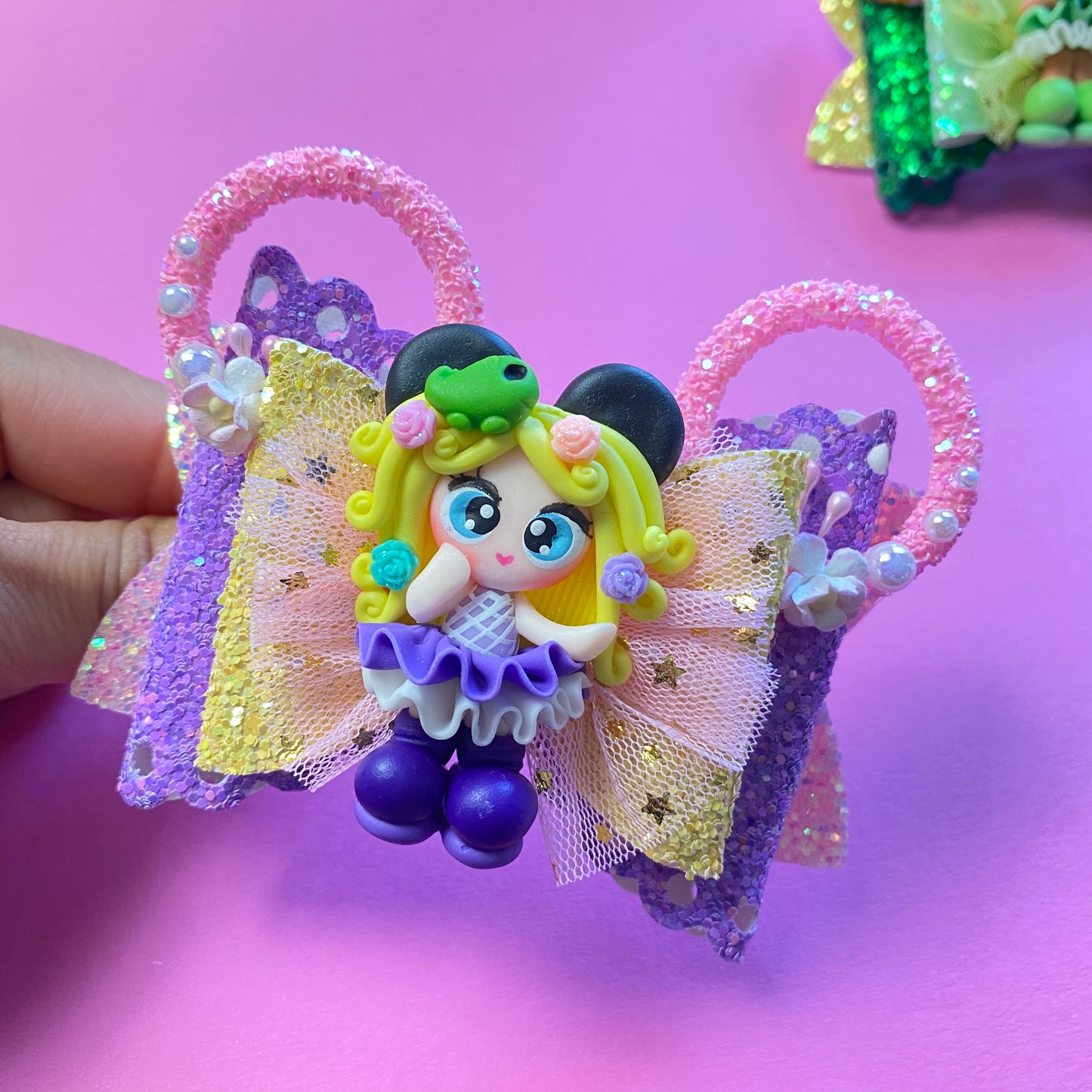 RAPUNZEL- Mouse ears princess Clay Hair bow