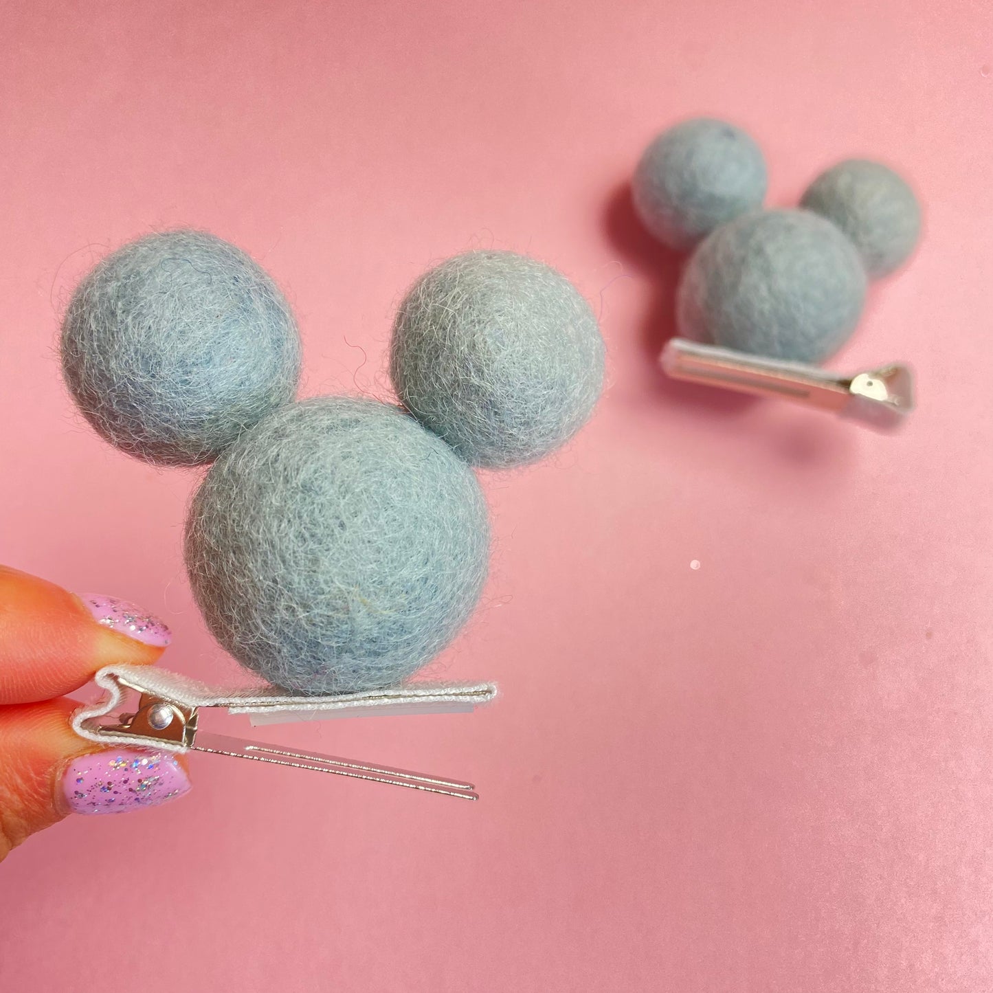 BABY BLUE- PomPom Clip on Mouse Ears SET