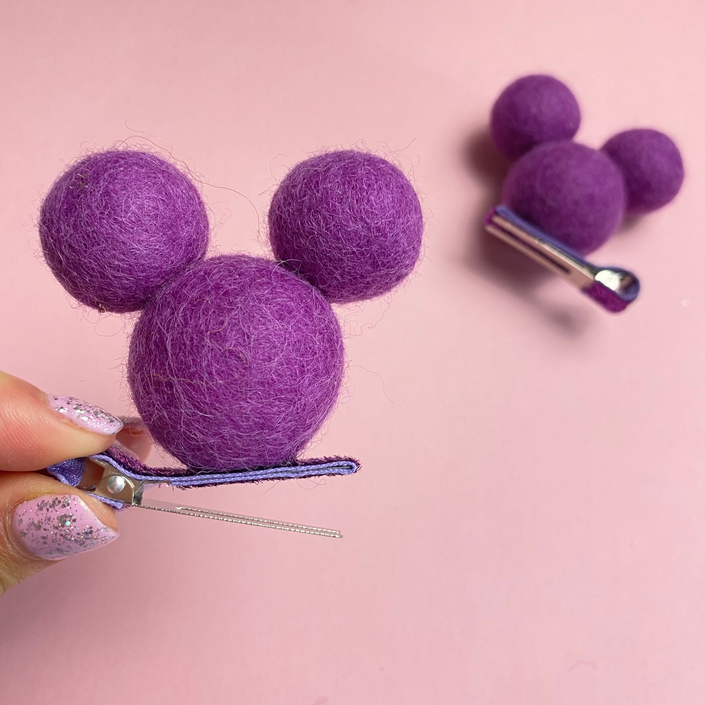 ORCHID- PomPom Clip on Mouse Ears SET