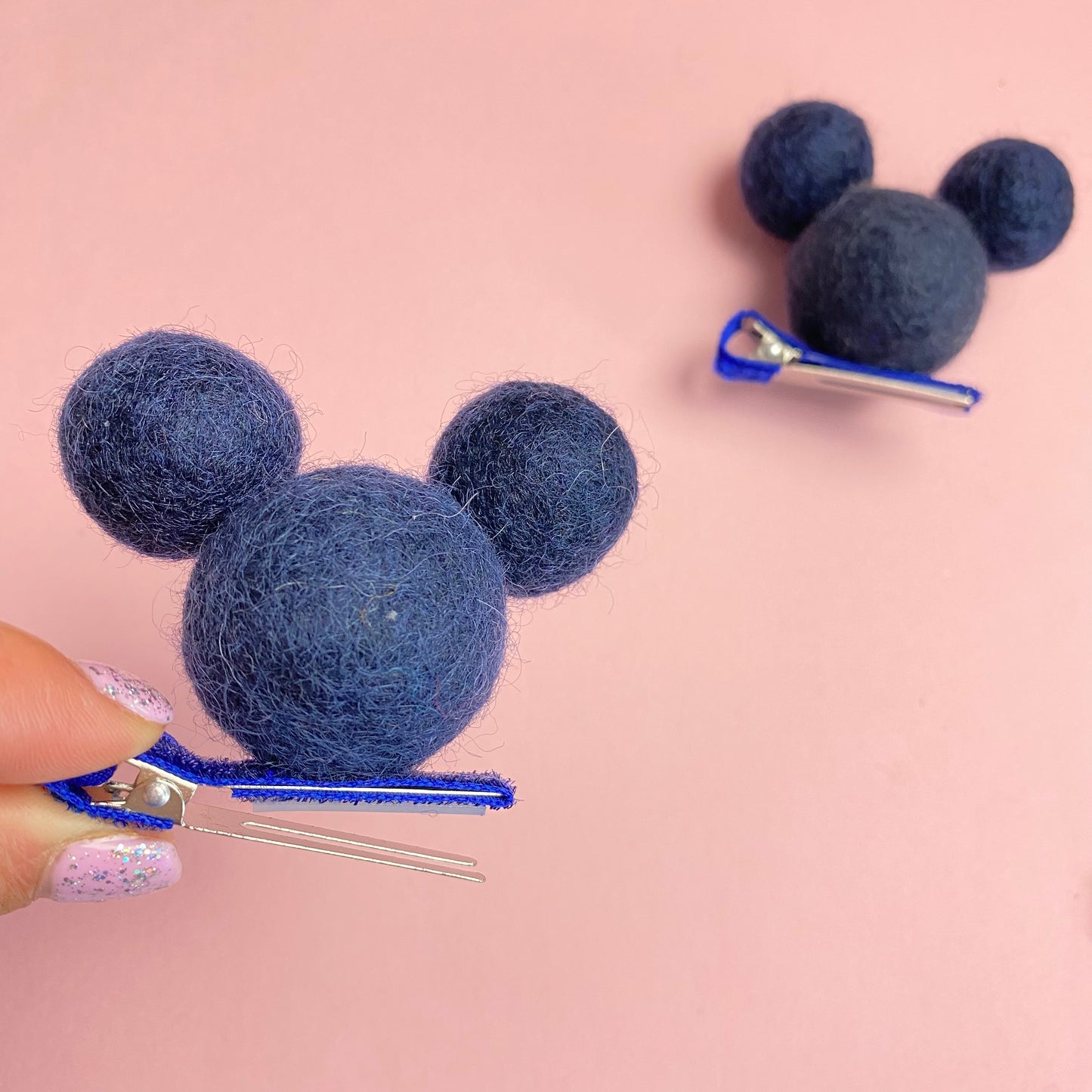 NAVY- PomPom Clip on Mouse Ears SET