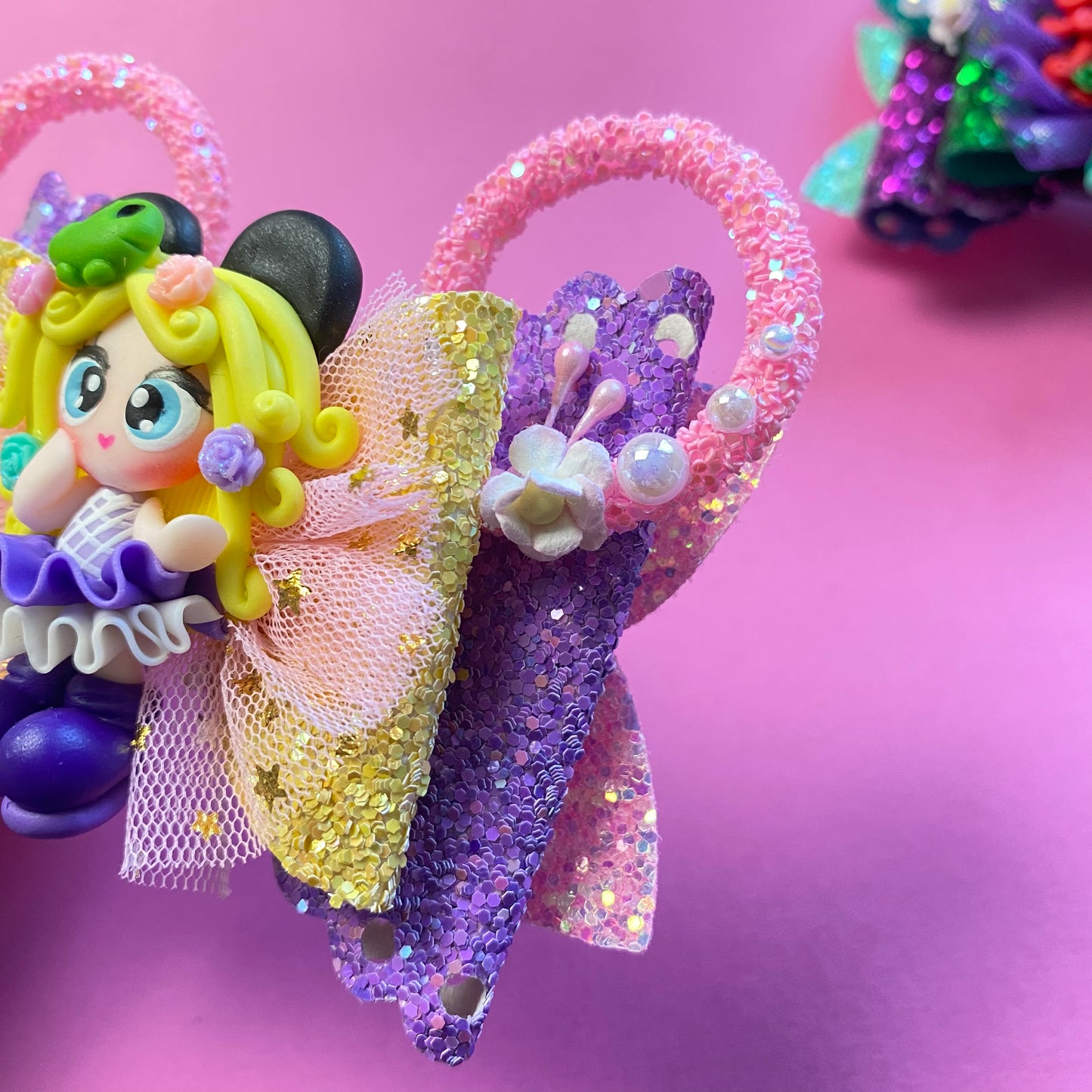 RAPUNZEL- Mouse ears princess Clay Hair bow