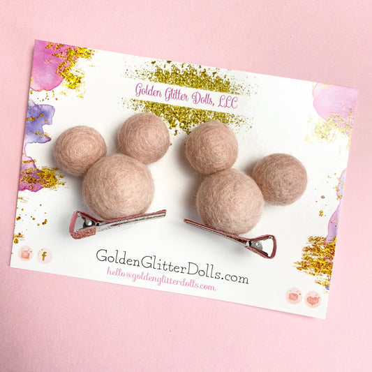 LIGHT BLUSH- PomPom Clip on Mouse Ears SET