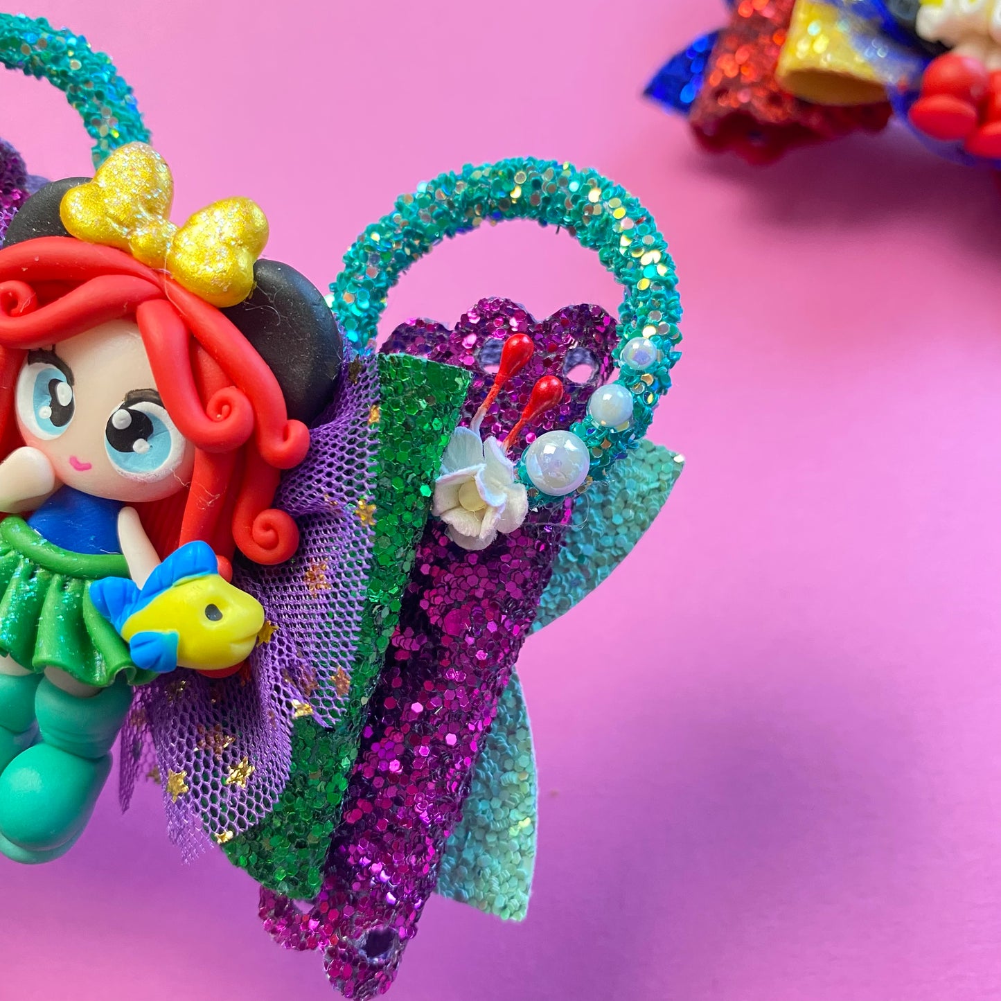 LITTLE MERMAID- Mouse ears princess Clay Hair bow