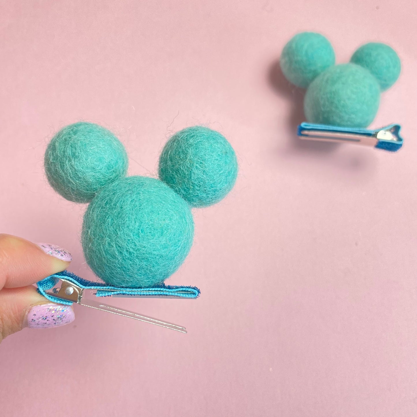 AQUA- PomPom Clip on Mouse Ears SET