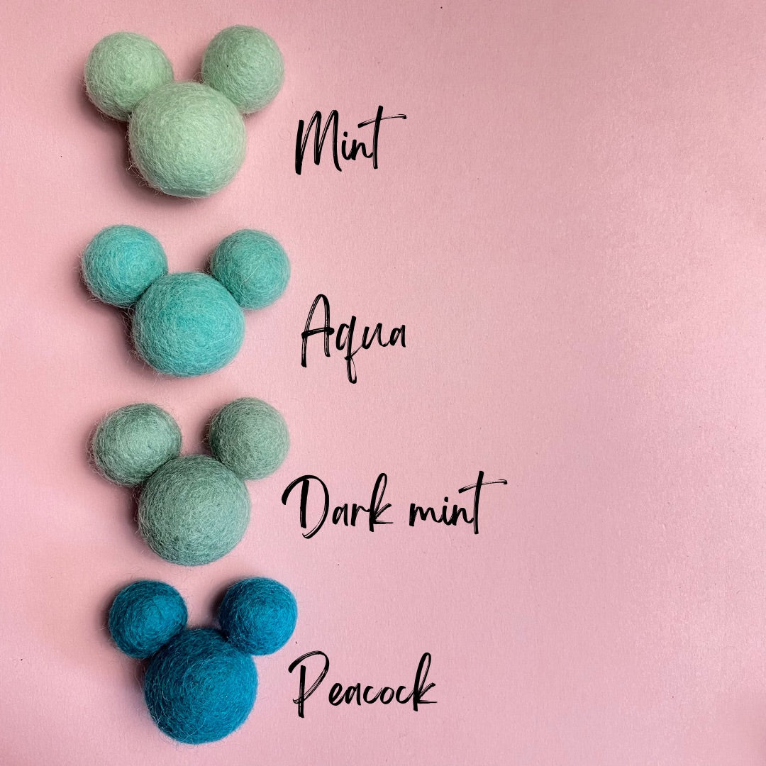 DARK MINT- PomPom Clip on Mouse Ears SET