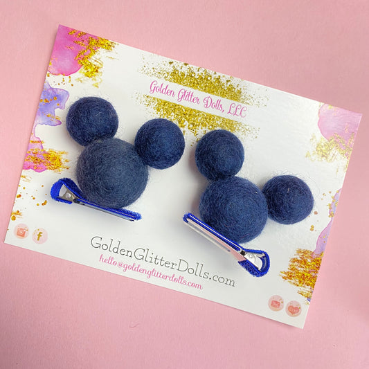 NAVY- PomPom Clip on Mouse Ears SET