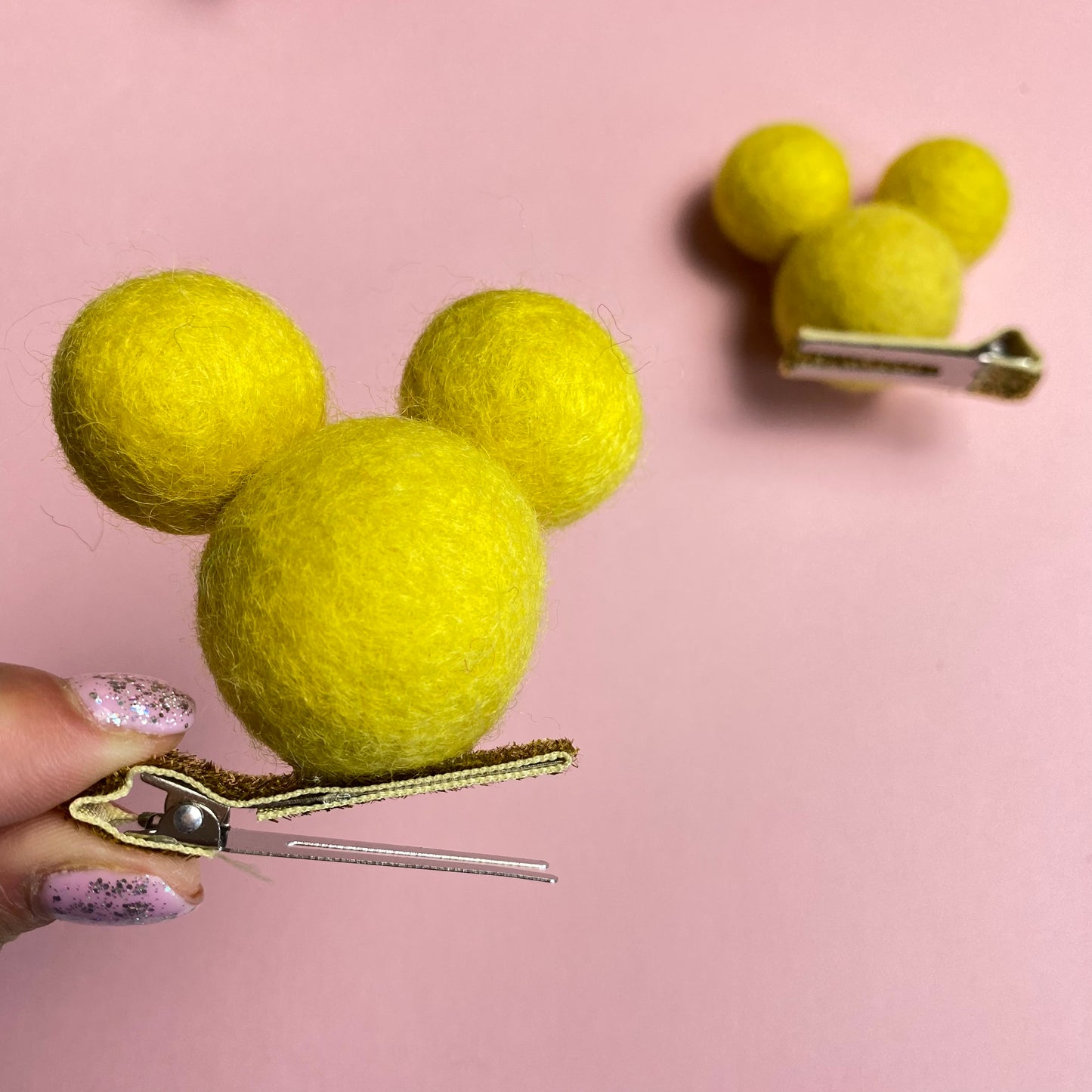 YELLOW- PomPom Clip on Mouse Ears SET