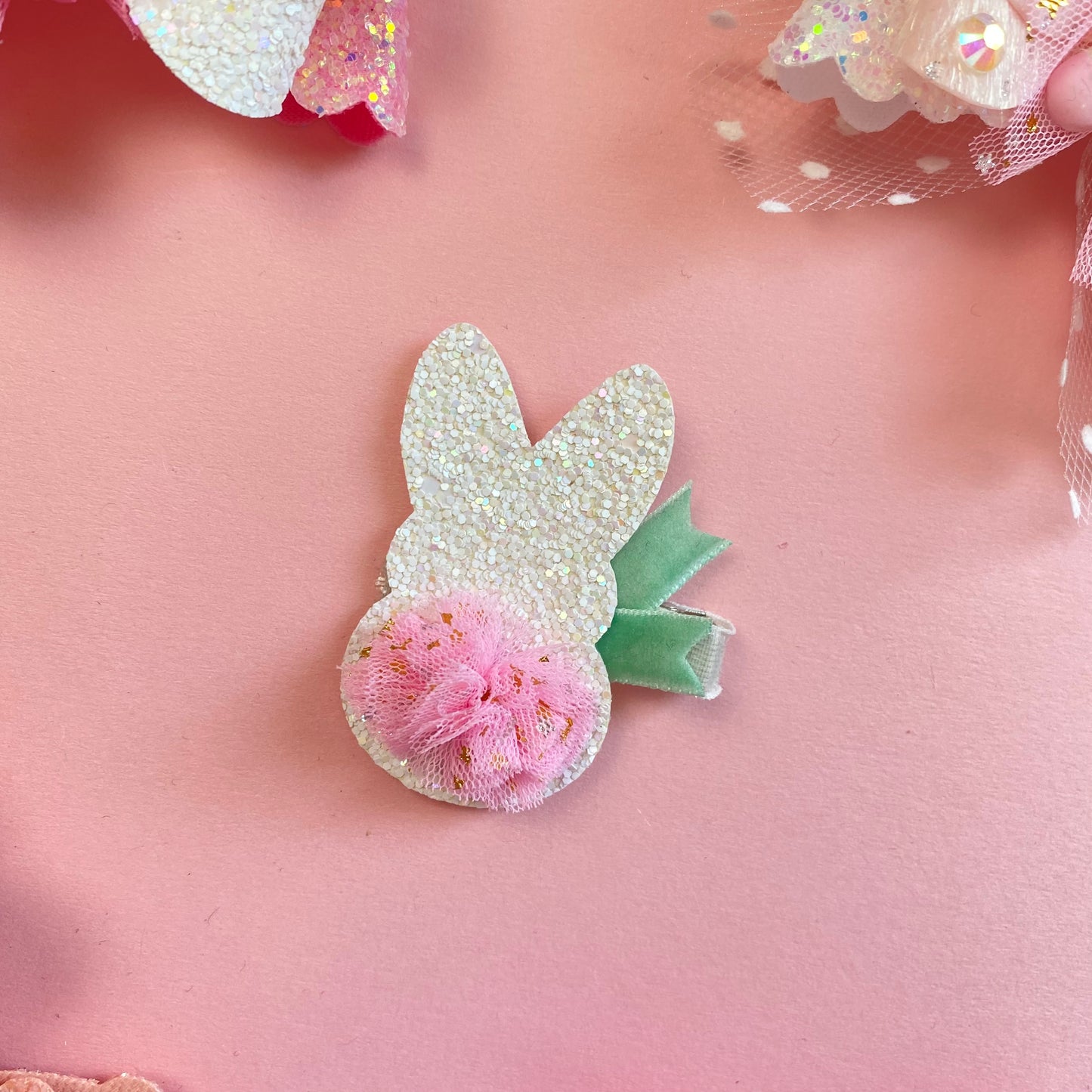 Easter bunny glitter hair clip