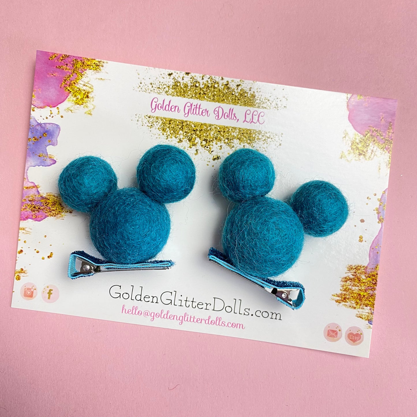 PEACOCK- PomPom Clip on Mouse Ears SET