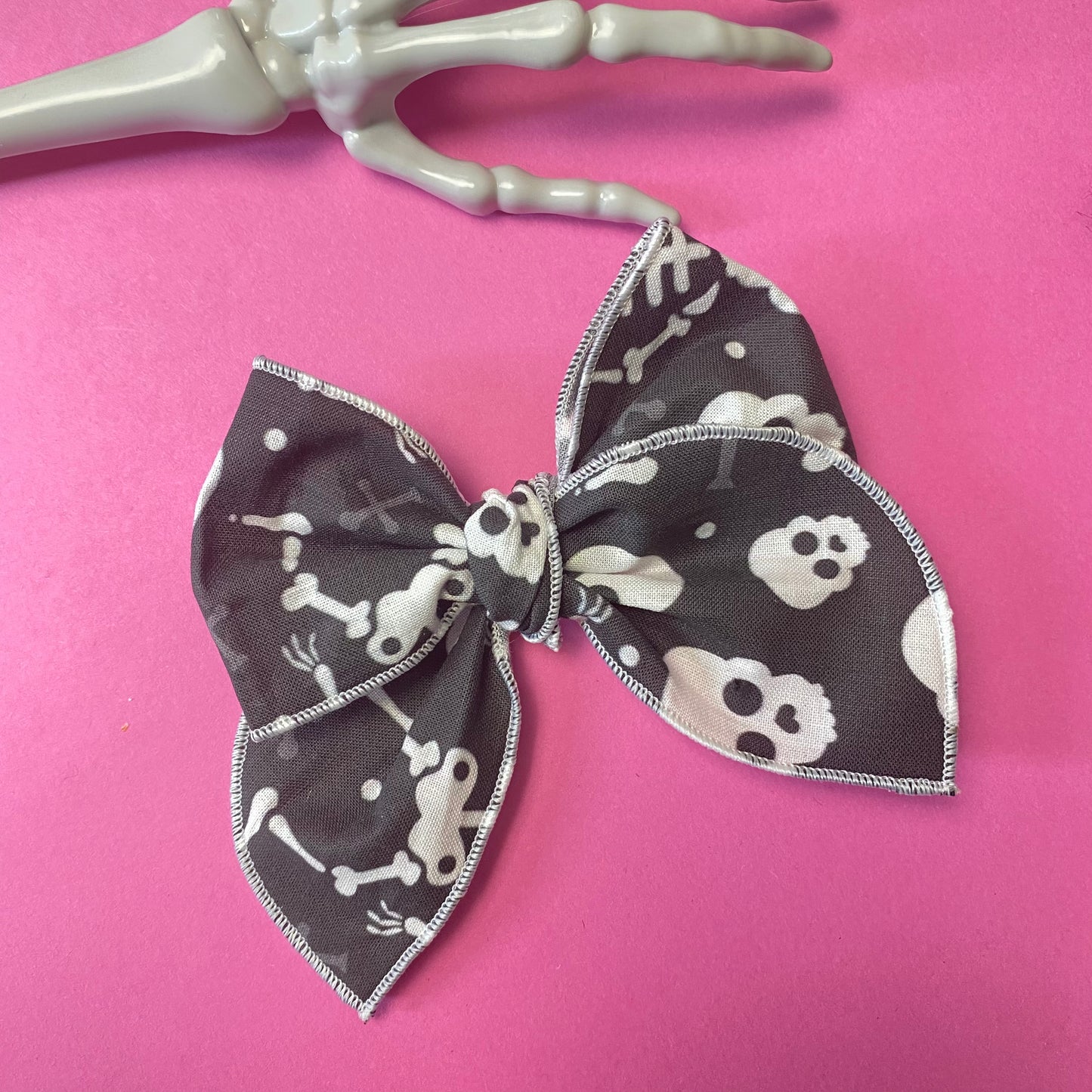 GLOW IN THE DARK, SKELETON, fabric bow, Halloween