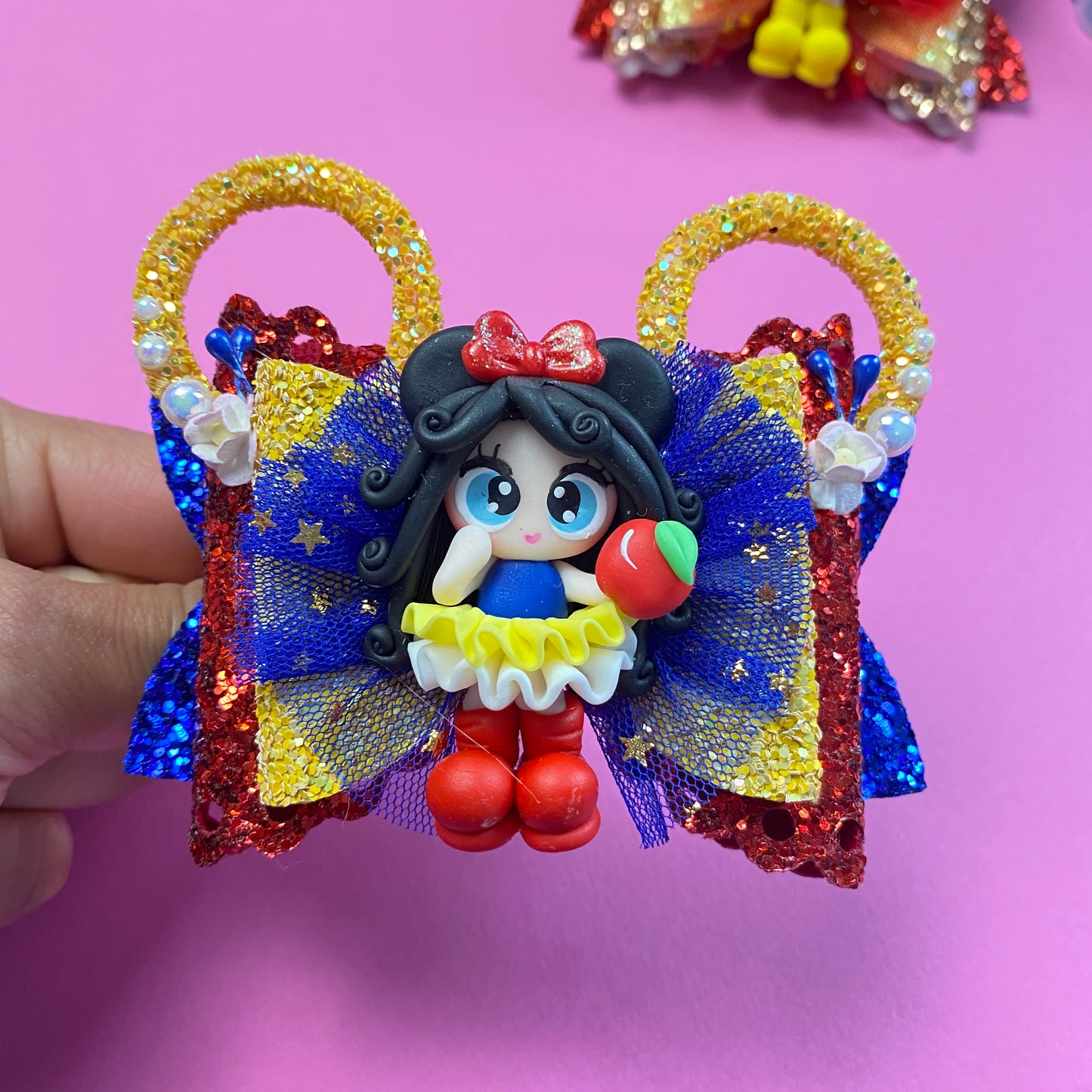 SNOW WHITE- Mouse ears princess Clay Hair bow