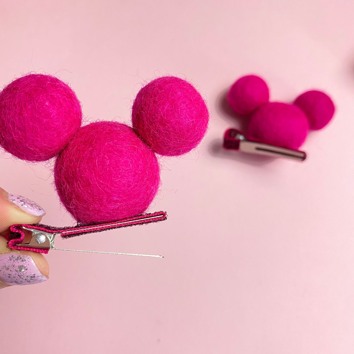 MAGENTA- PomPom Clip on Mouse Ears SET