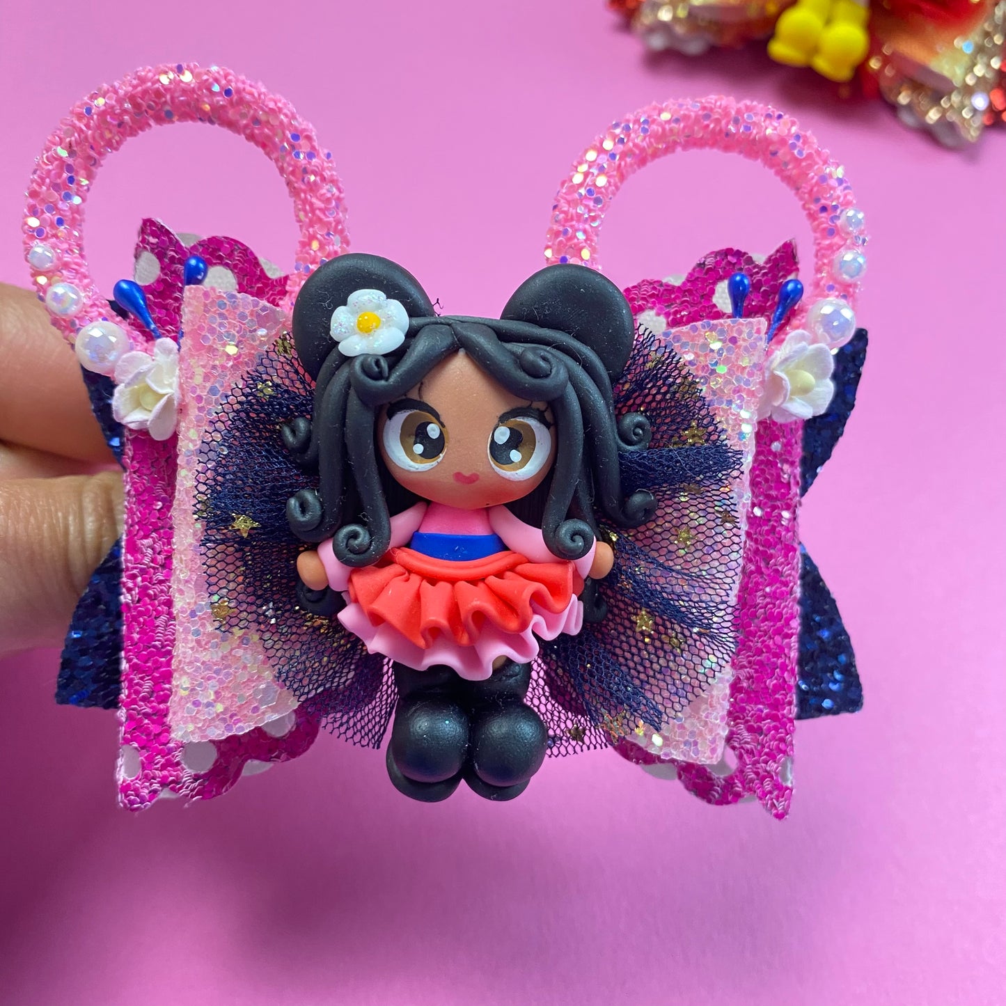 MULAN- Mouse ears princess Clay Hair bow