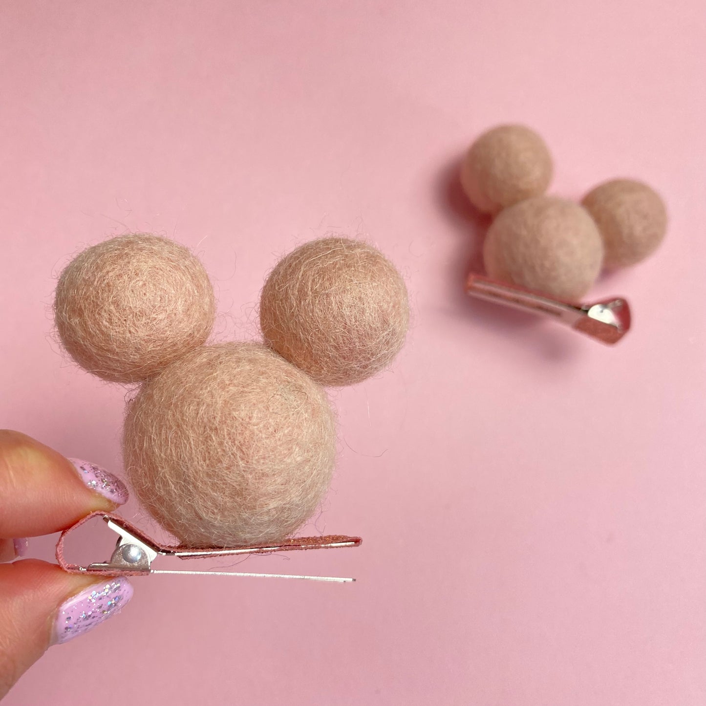 LIGHT BLUSH- PomPom Clip on Mouse Ears SET