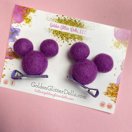 ORCHID- PomPom Clip on Mouse Ears SET