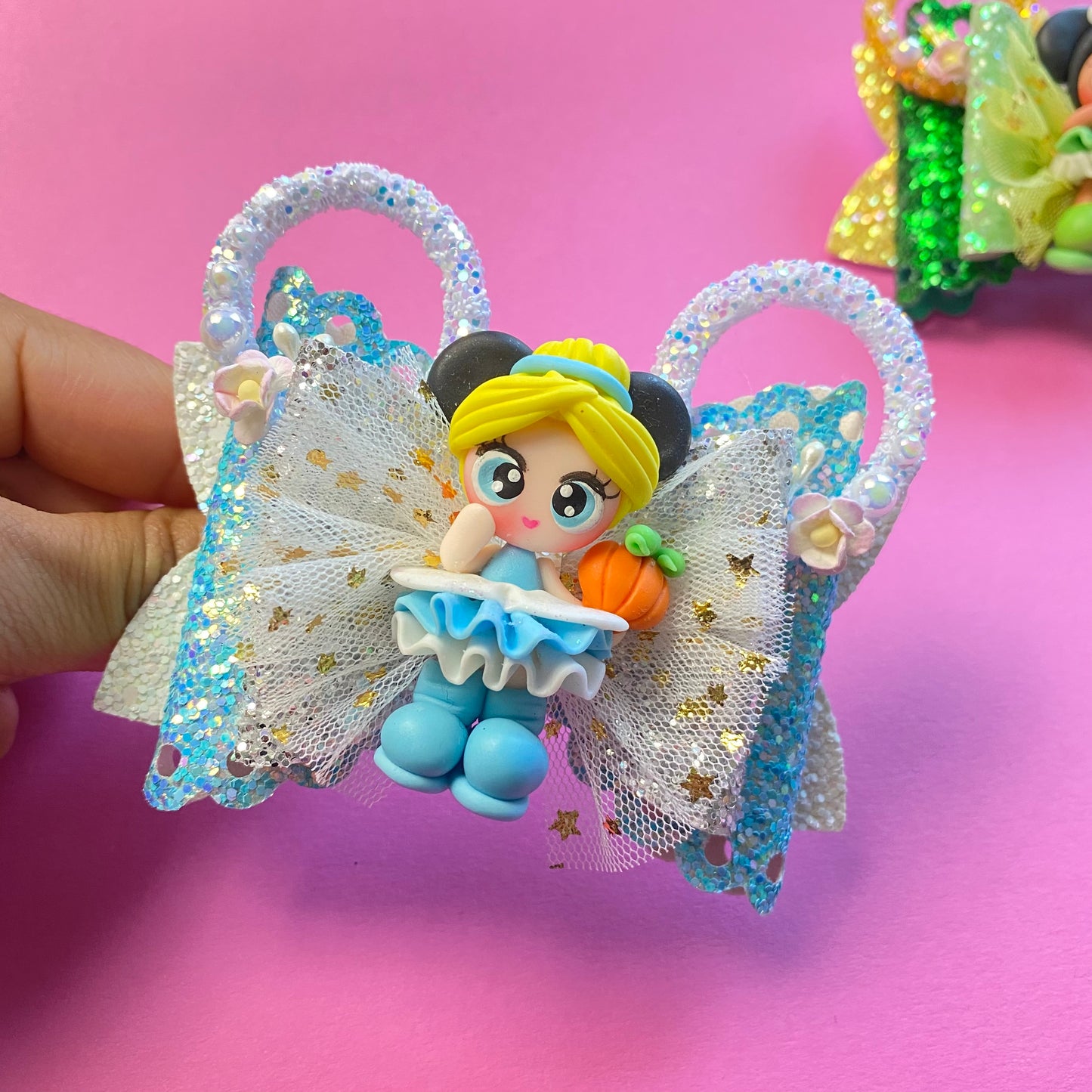 CINDERELLA- Mouse ears princess Clay Hair bow