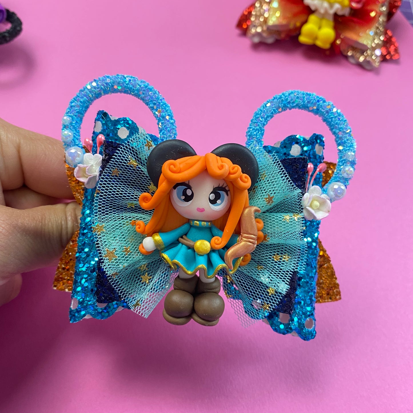 MERIDA- Mouse ears princess Clay Hair bow