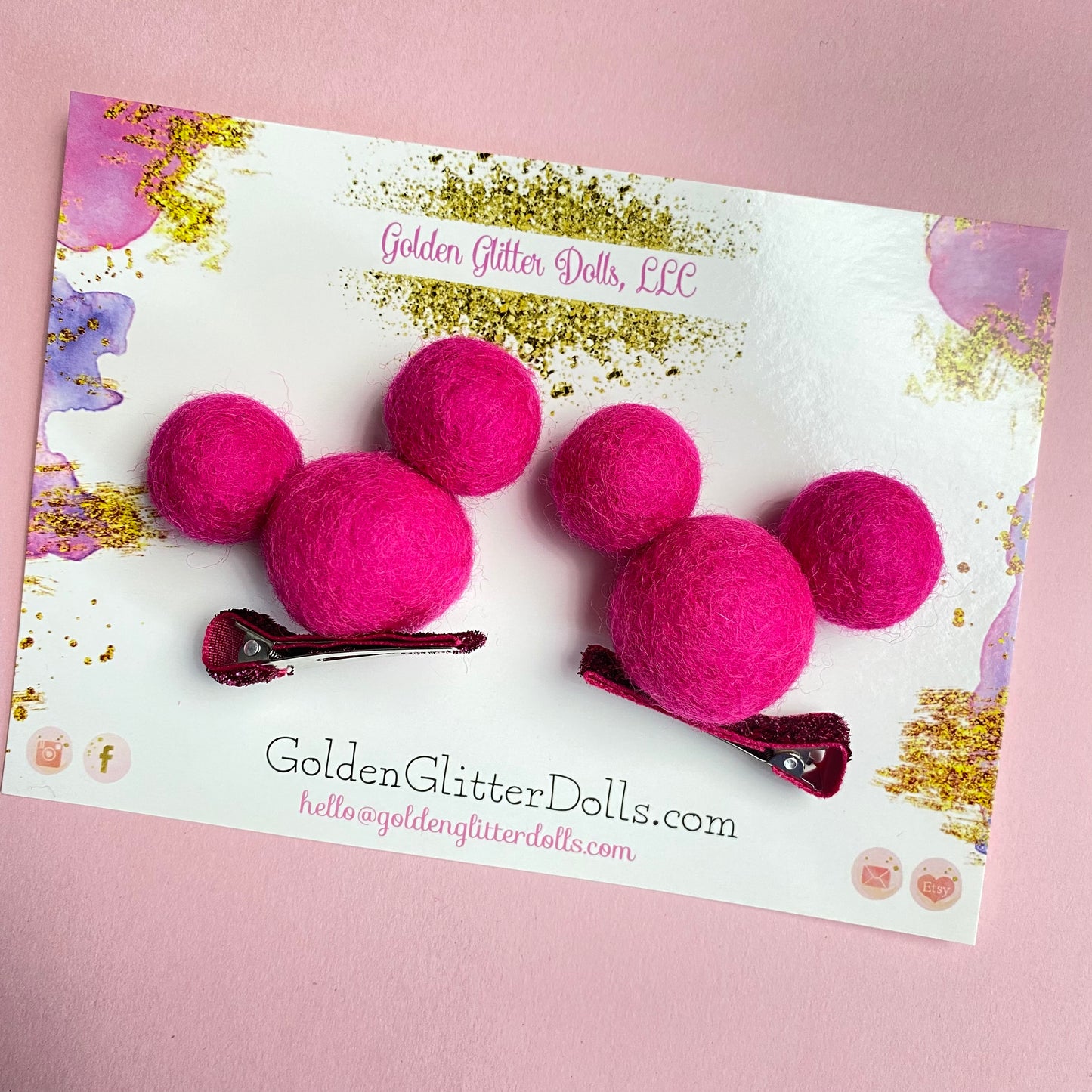 MAGENTA- PomPom Clip on Mouse Ears SET