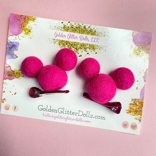 MAGENTA- PomPom Clip on Mouse Ears SET