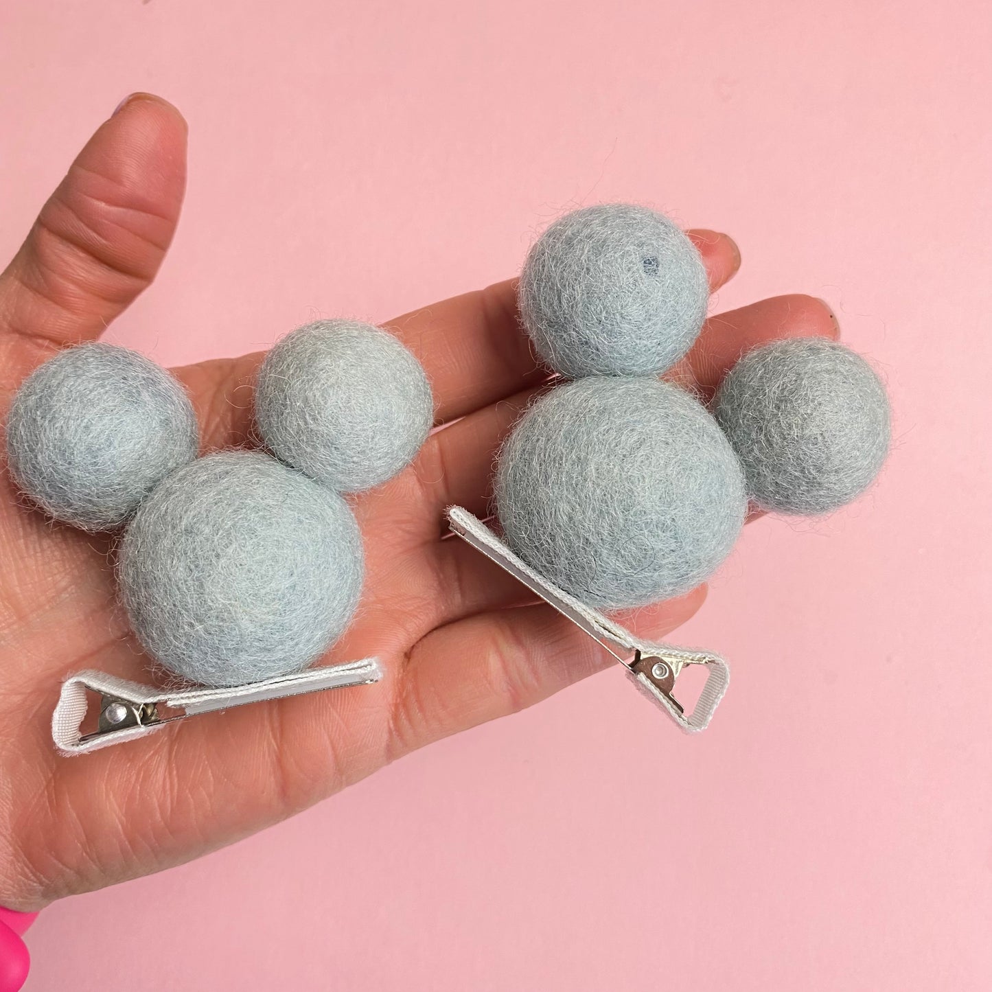 BABY BLUE- PomPom Clip on Mouse Ears SET