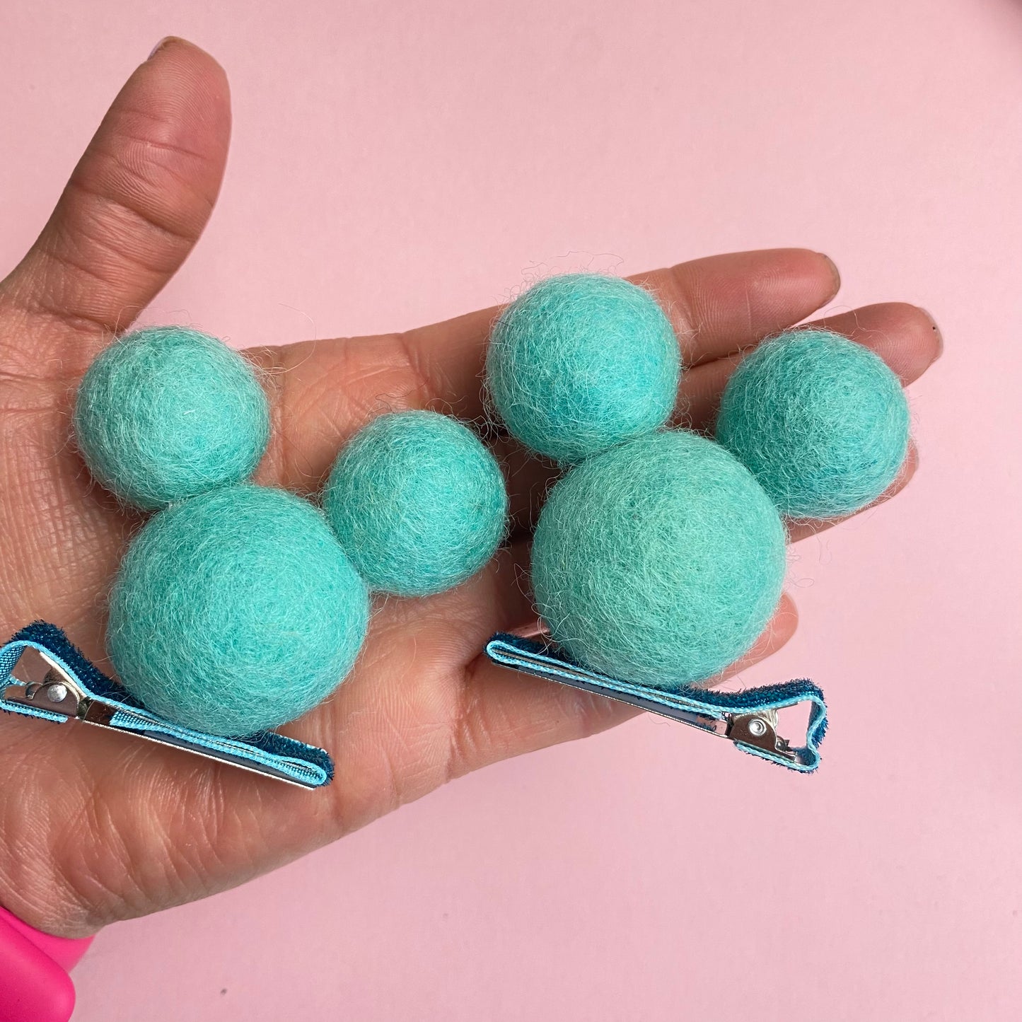 AQUA- PomPom Clip on Mouse Ears SET